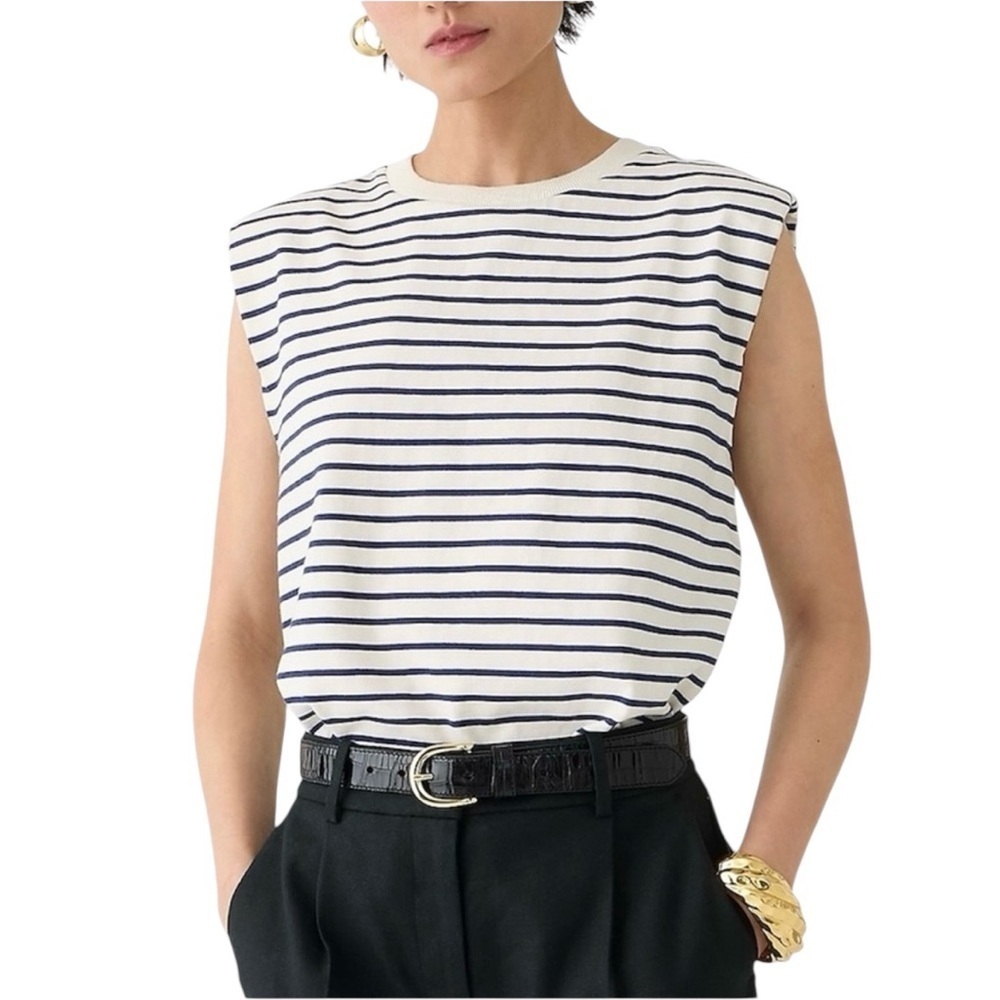 J. Crew Navy and White Striped Muscle Tee small New with tags